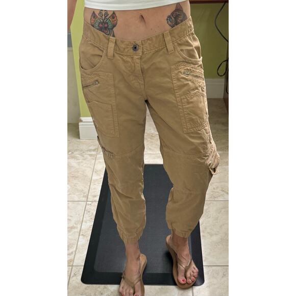 Guess Khaki utility jogger pant size 30 100% cotton tie lace back of pants camel - Picture 4 of 7